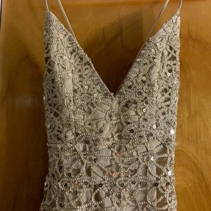 Forever 21 Champagne Beaded Spaghetti Strap Prom Dress